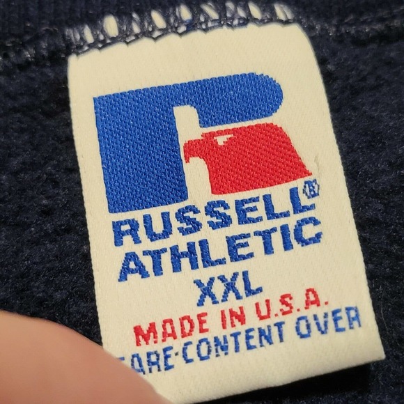 VTG 90s Russell Athletic Mens 2XL Striped Colorblock Crewneck Sweatshirt USA - Picture 3 of 10